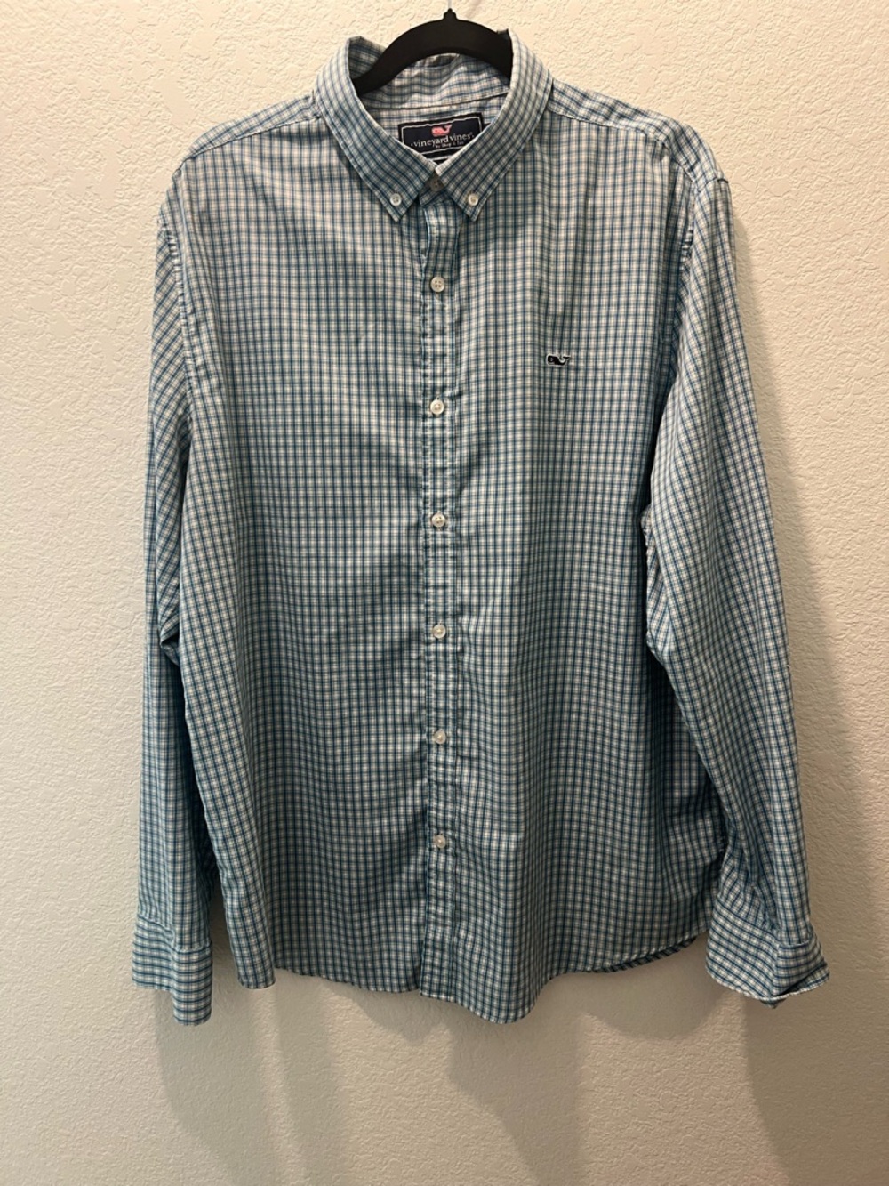 Vineyard Vines Slim Fit Whale Shirt XL Blue Plaid Lightweight Button Down